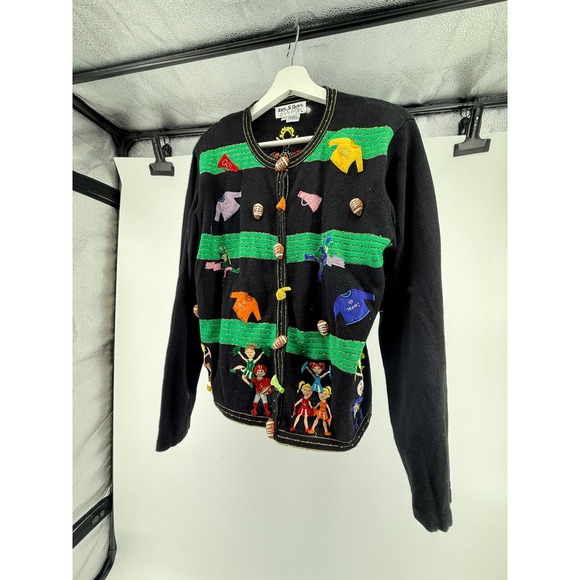 Jack B. Quick Sweaters - Jack B Quick Vintage Football Cheerleader Cardigan Sweater Black Green XL